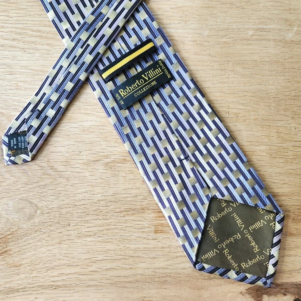 ROBERTO VILLINI Collezione Men Silk Tie Purple Yellow Ombre Striped‎ Metallic